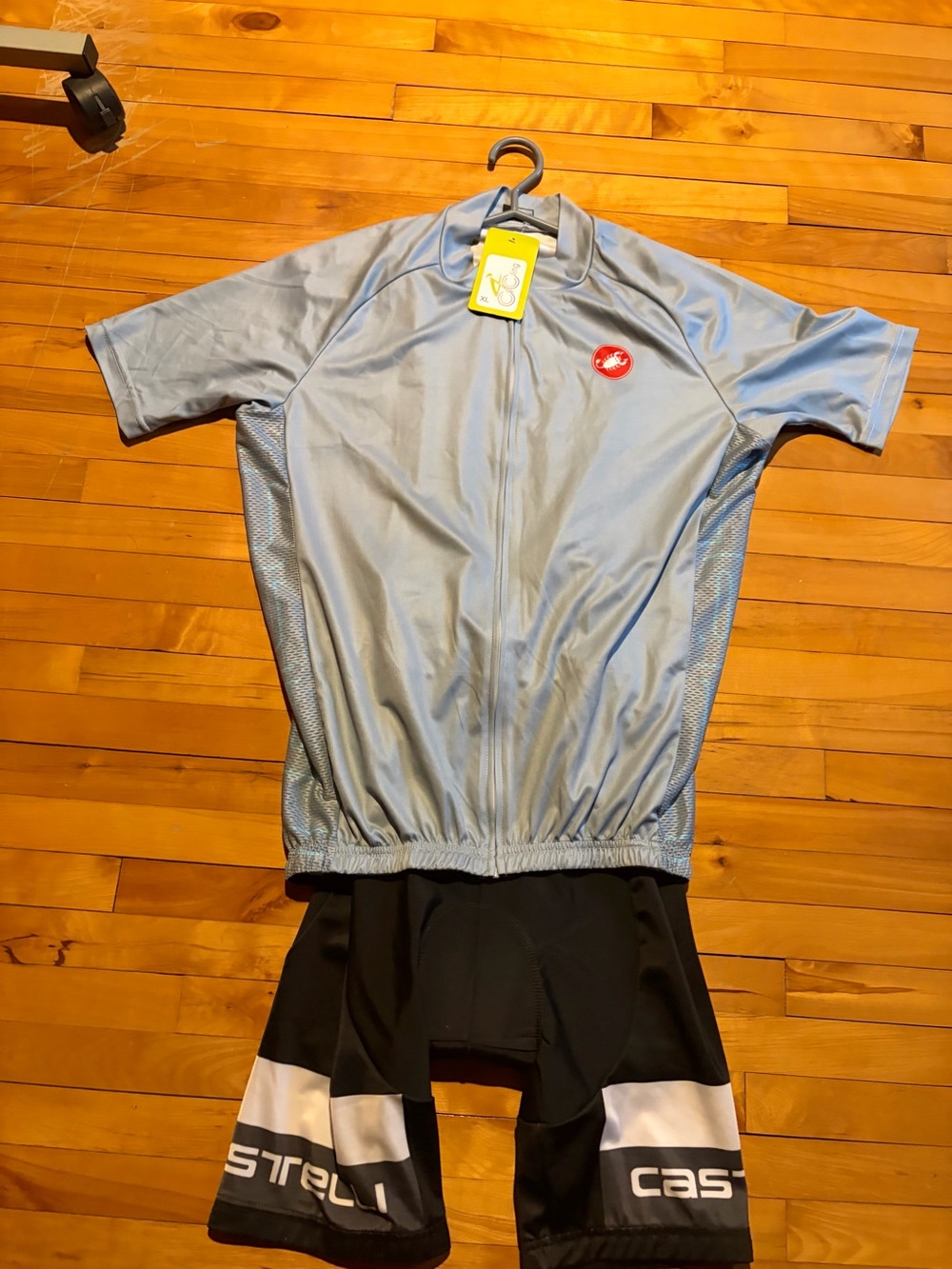 Castelli Light Blue Cycling Jersey & Black Bib Shorts Set